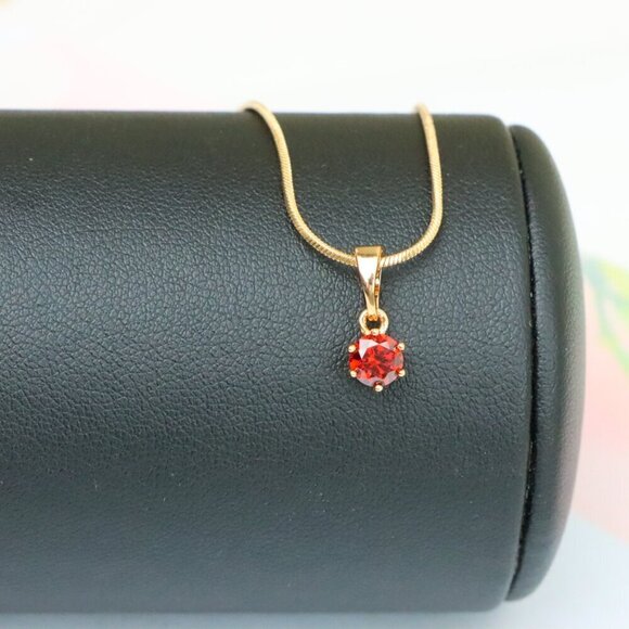 "Tiny Round Red Stone Rose Gold Pendant – Minimalist Design, XPPT1600 - Picture 7 of 13